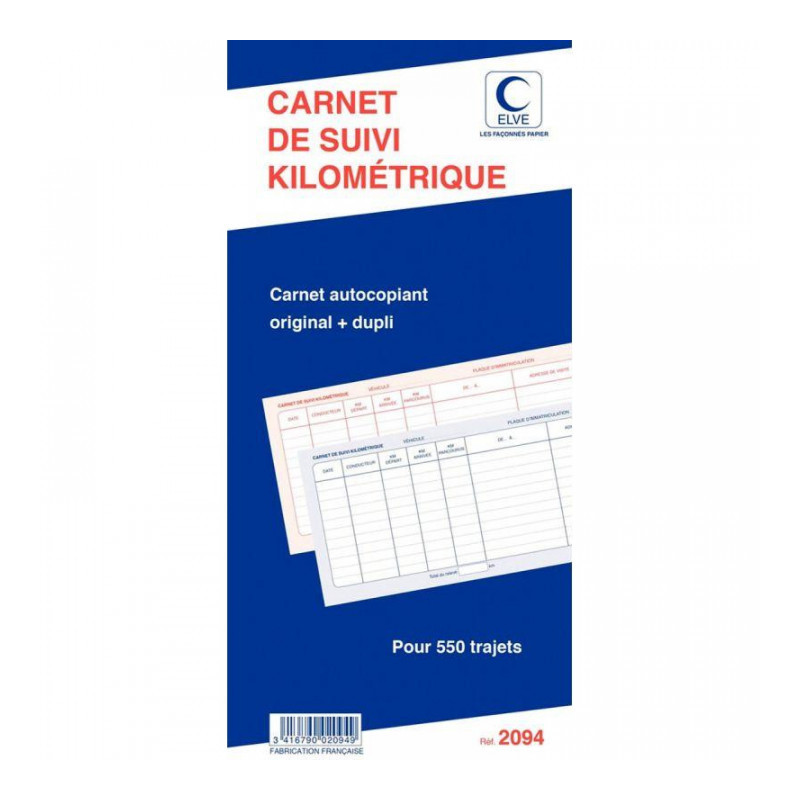 BLOC SPIRALE "CARNET DE SUIVI KILOMETRIQUE" 502 297x140 ELVE 2094