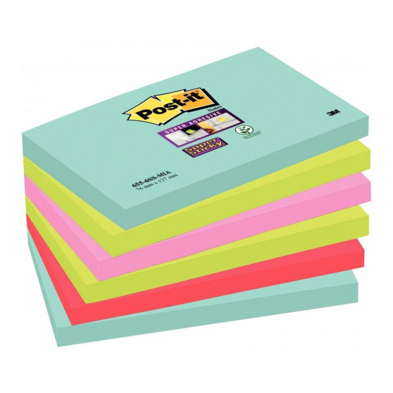 BLOCS POST-IT SUPER STICKY MIAMI 76x127MM LOT 6 BLOCS DE 90F. BP947