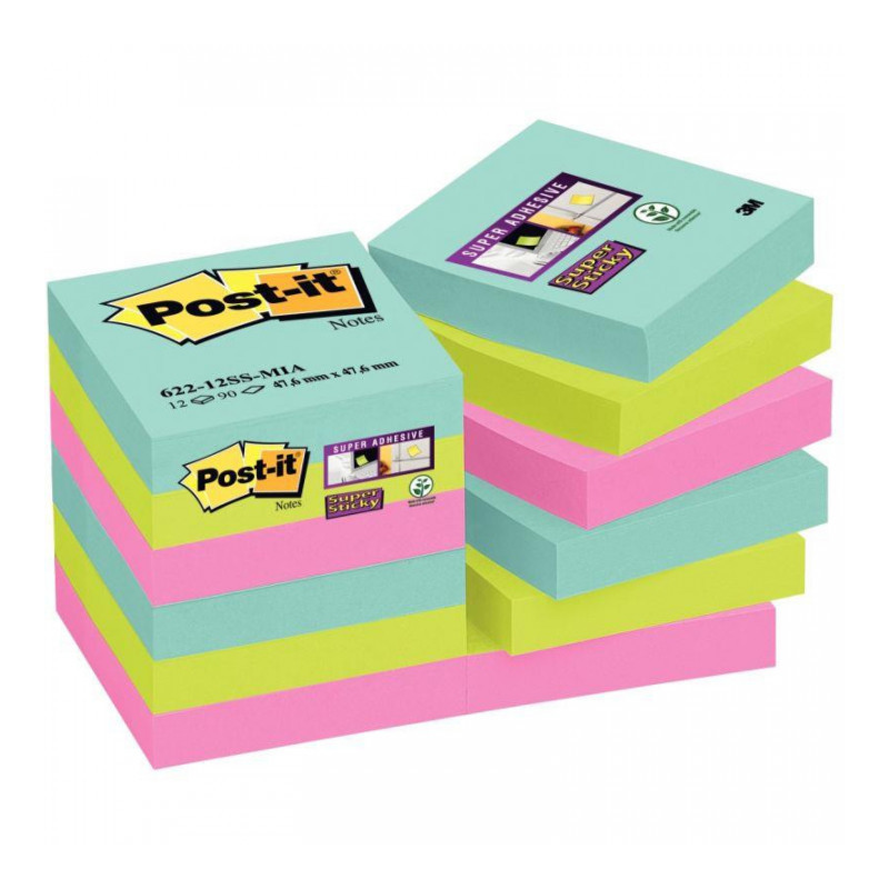 BLOCS **PQT12** POST-IT SUPER STICKY MIAMI 47,6x47,6MM  BP945