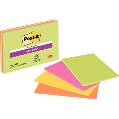 BLOCS REPOSITIONNABLE 101X152 *PQT4* 45F SUPER STICKY POST-IT®  COULEURS ASSORTIES PEFC