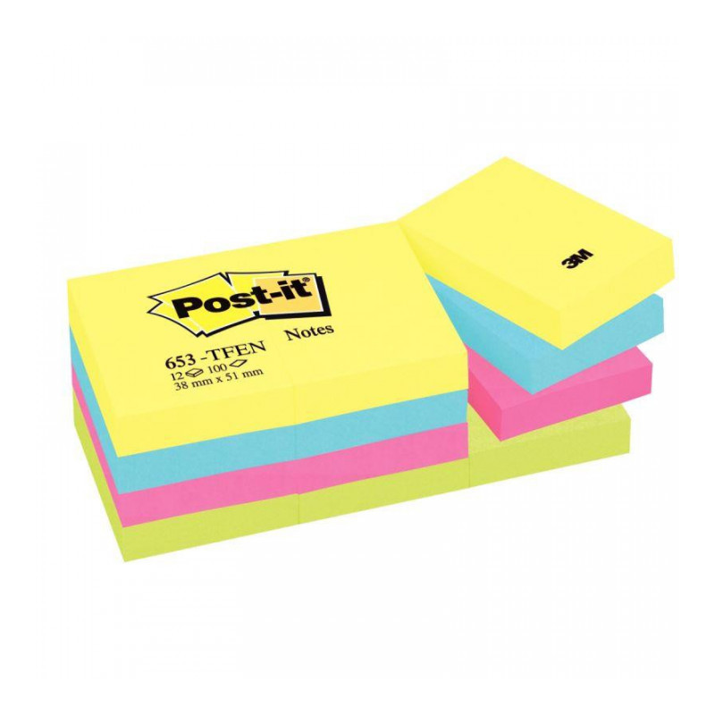 BLOCS REPOSITIONNABLE 38X51 COULEUR  ASSPQT12**POST-IT ENERGIE 50019