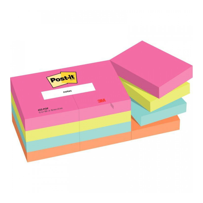 BLOCS REPOSITIONNABLE 38X51 COULEUR  ASSPQT12**POST-IT POPTIMIST