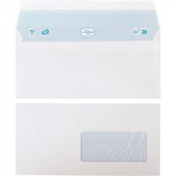 BOÎTE DE 50 ENVELOPPES BLANCHES DL 110X220 80G/M² FENÊTRE 45X100 BANDE SILICONÉE