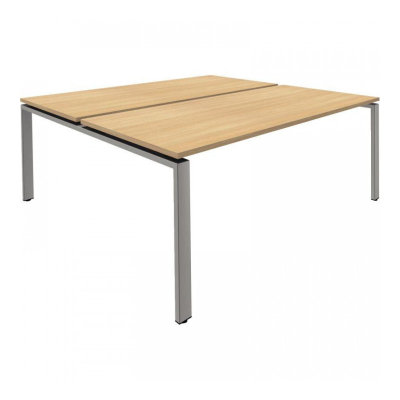 BUREAU 2 PLATEAUX PARTAGES FAB FR SUR STRUCT.PART.FIXE DÉPART L120CMXP165 PLATEAU CHÊNE CLAIR / PIET. ALU  GAR 5ANS