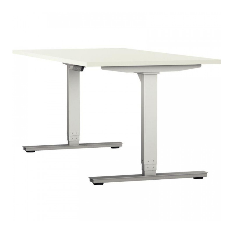 BUREAU INDIVIDUEL SLADE L140XP80CM PLAT.25MM BLANC/PIÈT.MET.BLANC regl.haut.électriq.décor traité antireflet class.au feu M3 gou