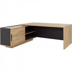 BUREAU RETOUR GAUCHE BRABANT FAB FR L180/198XH75XP90/180CM AVEC RANGEMENTS CHÊNE DU BOCAGE/ANTHRACITE GAR 5 ANS