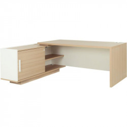 BUREAU RETOUR GAUCHE BRABANT FAB FR  L180/198XH75XP90/180CM AVEC RANGEMENTS CHÊNE STRUCTURÉ/BLANC GAR 5 ANS