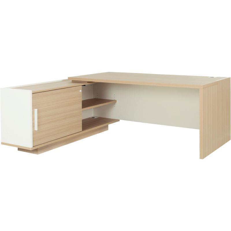 BUREAU RETOUR GAUCHE BRABANT FAB FR  L180/198XH75XP90/180CM AVEC RANGEMENTS CHÊNE STRUCTURÉ/BLANC GAR 5 ANS