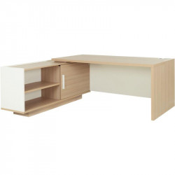 BUREAU RETOUR GAUCHE BRABANT FAB FR L200/218XH75XP90/180CM AVEC RANGEMENTS CHÊNE STRUCTURÉ/BLANC GAR 5 ANS