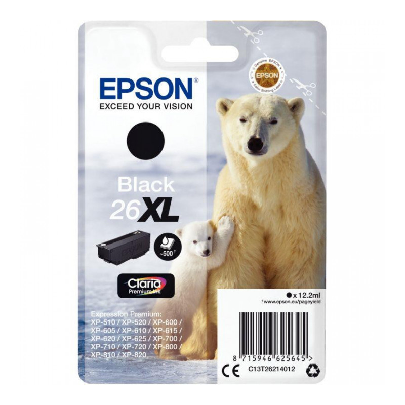 C13T26214010 CART P/EPSON "OURS POLAIRE" CLARIA NOIR XL EPSON 500 PAGES