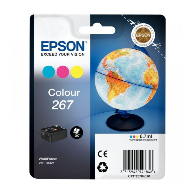 C13T26704010 /CARTOUCHE EPSON MONOBLOC COULEUR GLOBE 267 (WF-100W) 650PAGES