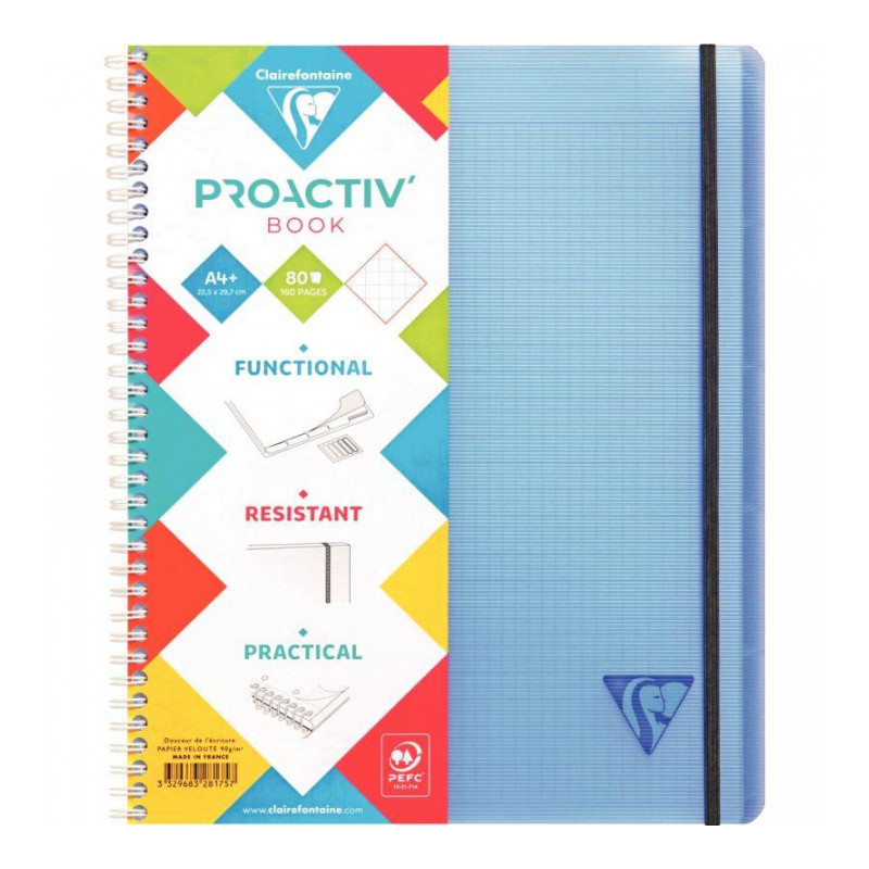 CAHIER SPIRALE A4+ 160P 5X5 90G TRIEUR 5POSIT. 160P  PROACTIV LINICOLOR PEFC FAB FRANCE