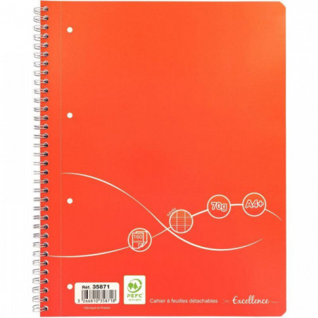 CAHIER SPIRALE A4+ 160P SEYES 70G 4 TROUS A4 DETACHE COUV CARTON PEFC ECOLABEL FAB France