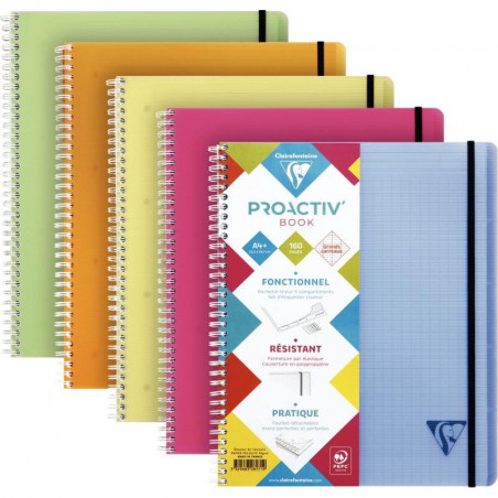 CAHIER SPIRALE A4+ 160P SEYES 90G TRIEUR 5POSIT. 160P  PROACTIV LINICOLOR PEFC FAB FRANCE