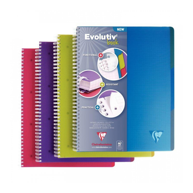 CAHIER SPIRALE A4+ 240P 5X5 90G  EVOLUTIV'BOOK  CLAIREFONTAINE