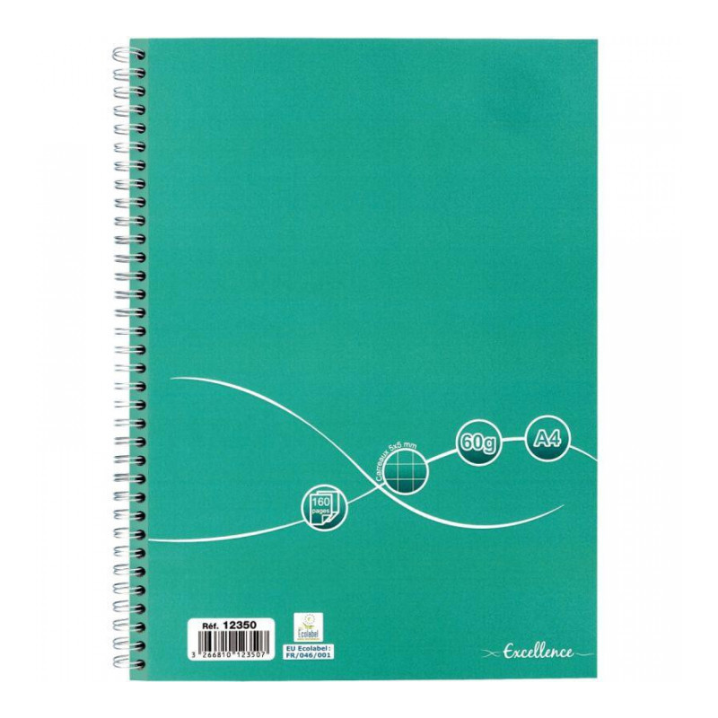 CAHIER SPIRALE A4 5X5 160P 60G EXCELLENCE   COUV CARTON PEFC ECOLABEL FAB France