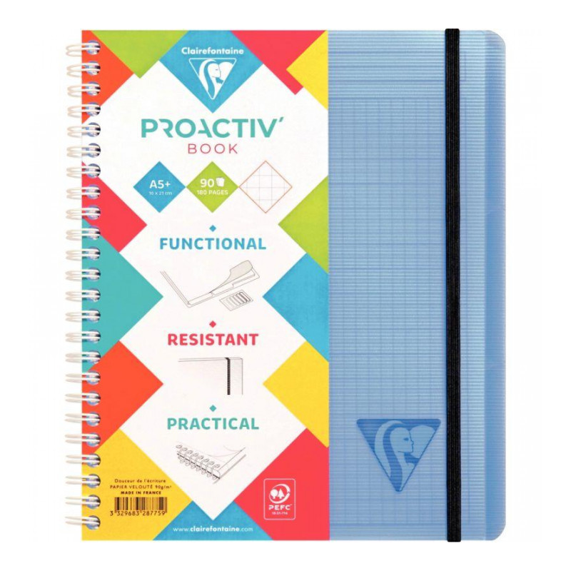 CAHIER SPIRALE A5+ 160P SEYES 90G TRIEUR 5POSIT. 160P  PROACTIV LINICOLOR PEFC FAB FRANCE