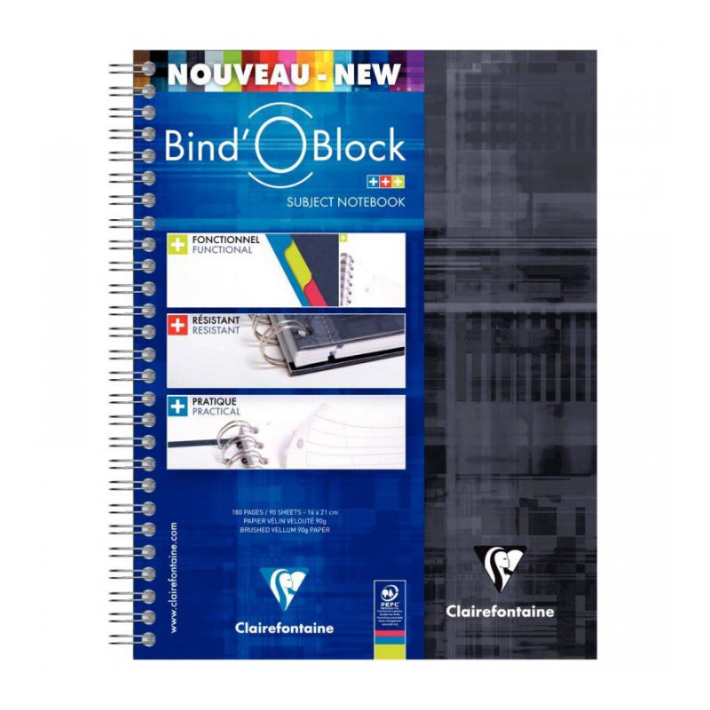 CAHIER SPIRALE A5+ 180P 90G  BIND'O'BLOCK  3 INTERC, F PERF   8272C CLAIREFONTAINE FAB France