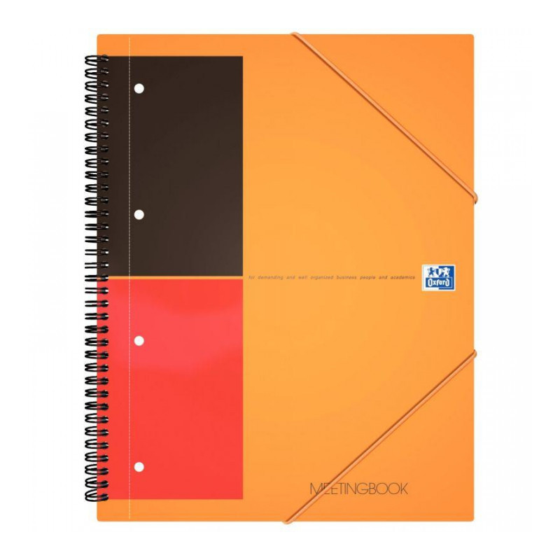 CAHIER SPIRALE MEETINGBOOK A4+ LIGNE  80G 160P PERF +CHEM 3 RABATS ELAST. FAB France OXFORD PEFC SCRIBZEE