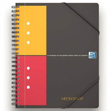 CAHIER SPIRALE MEETINGBOOK A5+ 5X5 80G 160P PERF +CHEM 3 RABATS ELAST. FAB France OXFORD PEFC SCRIBZEE