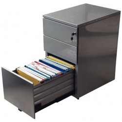 CAISSON HAUTEUR BUREAU PROFESSIONNEL P60 CM EN MÉTAL FAB FR 3 TIROIRS ALUMINIUM GAR 5 ANS