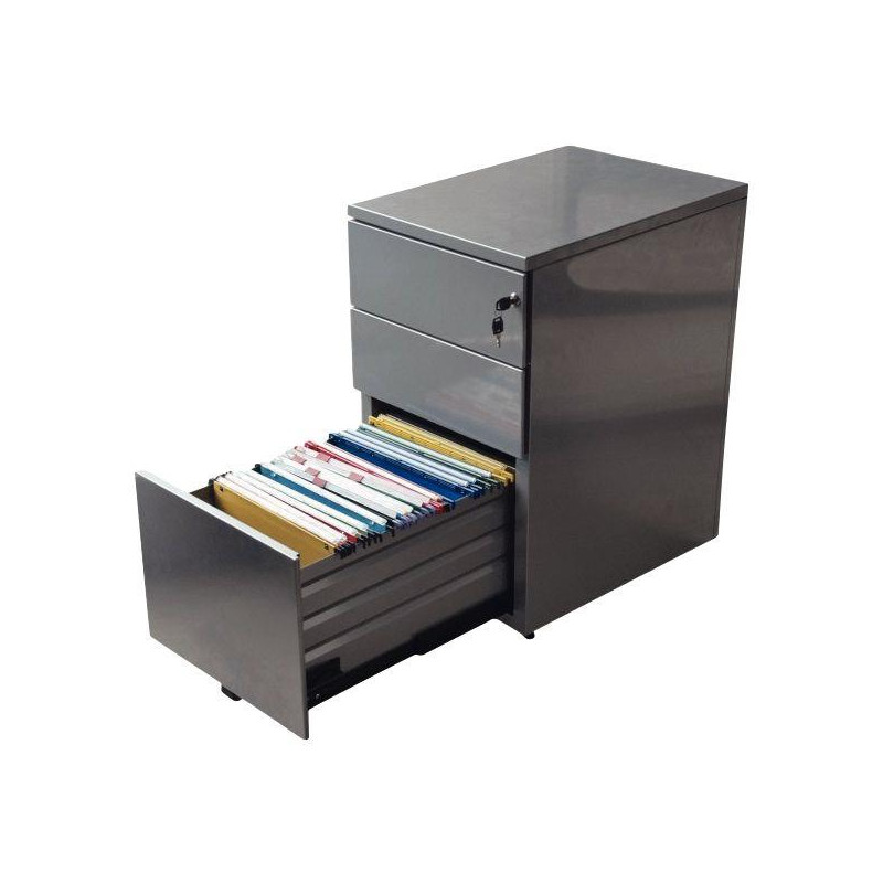 CAISSON HAUTEUR BUREAU PROFESSIONNEL P60 CM EN MÉTAL FAB FR 3 TIROIRS ALUMINIUM GAR 5 ANS