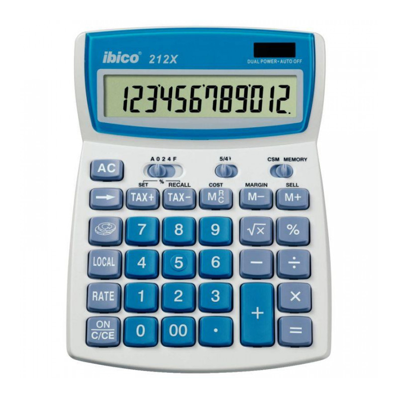 CALCULATRICE 12 CHIFFRES PROFESSIONNELLE  IBICO 212X L190XL140XEP 32 MM 2 PILES LR44 REF 642632