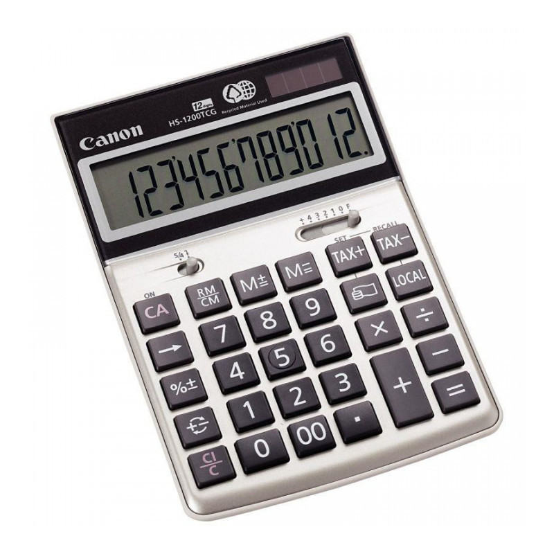 CALCULATRICE 12 CHIFFRES SEMI BUREAU CANON ECOLOGIQUE HS-20TSC 20 % DE PLASTIQUE RECYCLE 2 PILES CR2016 829484