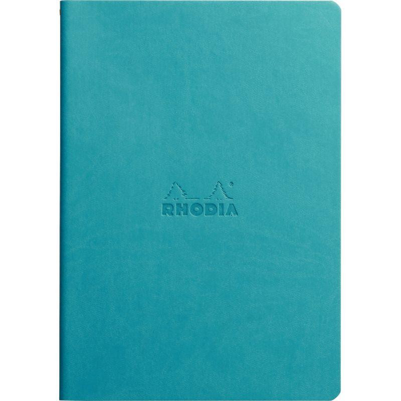 CARNET  A5 LIGNE 64P 90G IVOIRE  COUV SOUPLE BLEU TURQUOISE  RHODIARAMA  - PEFC