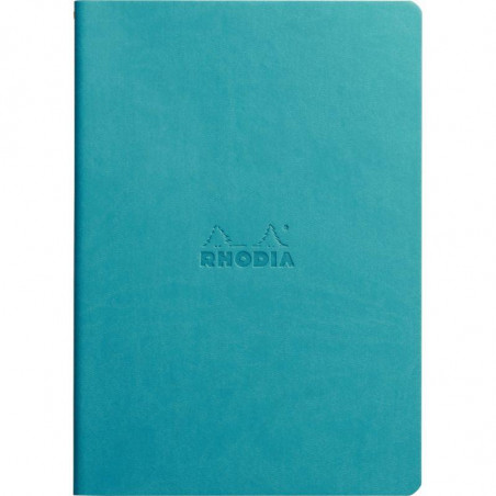 CARNET  A5 LIGNE 64P 90G IVOIRE  COUV SOUPLE BLEU TURQUOISE  RHODIARAMA  - PEFC