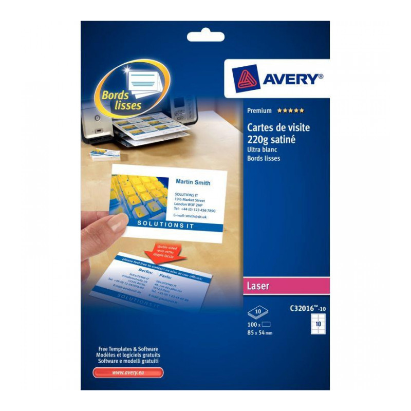 CARTES DE VISITE QUICK & CLEAN LASER JE COPIEUR 85x54 250 CARTES BLANC MAT  BTE