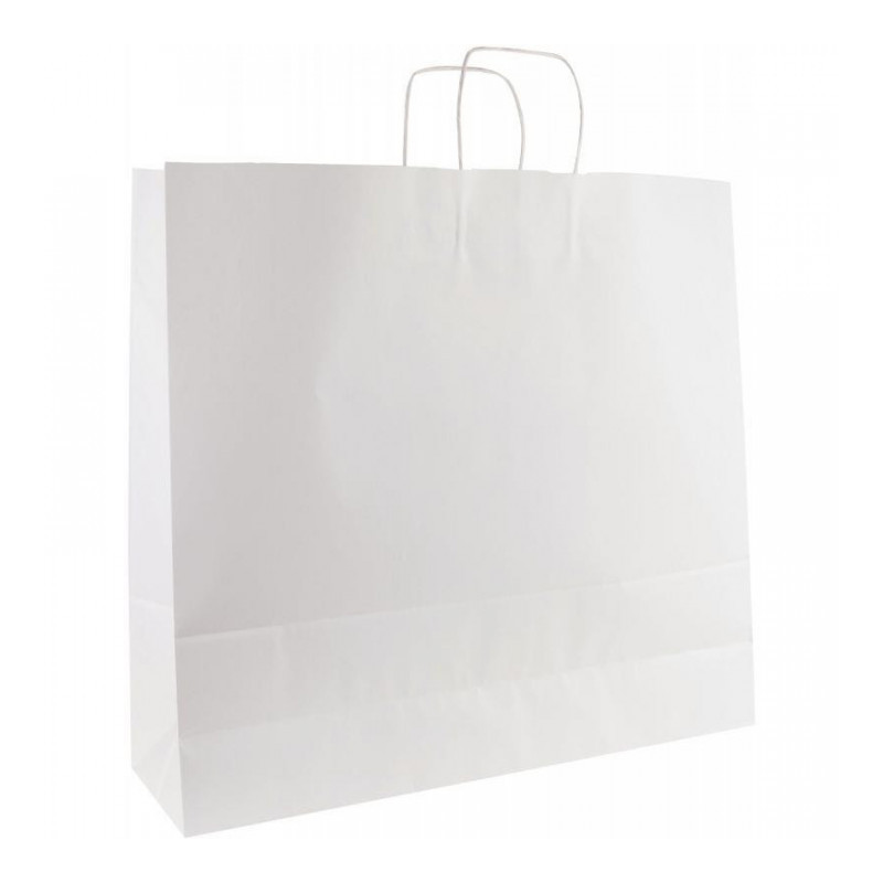 CARTON DE 100 SACS KRAFT BLANC POIGNÉE TORSADÉES 40+16X45CM 100G/M²