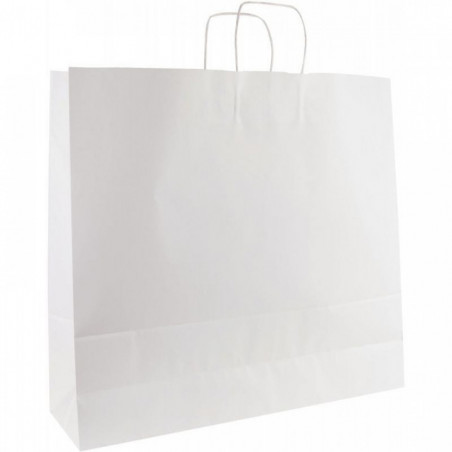 CARTON DE 100 SACS KRAFT BLANC POIGNÉE TORSADÉES 40+16X45CM 100G/M²