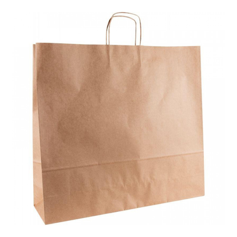 CARTON DE 100 SACS KRAFT BRUN POIGNÉE TORSADÉES 40+16X45CM 100G/M²