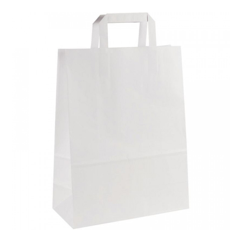 CARTON DE 200 SACS KRAFT BLANC POIGNÉE PLATE 26+12X34CM 80G/M²