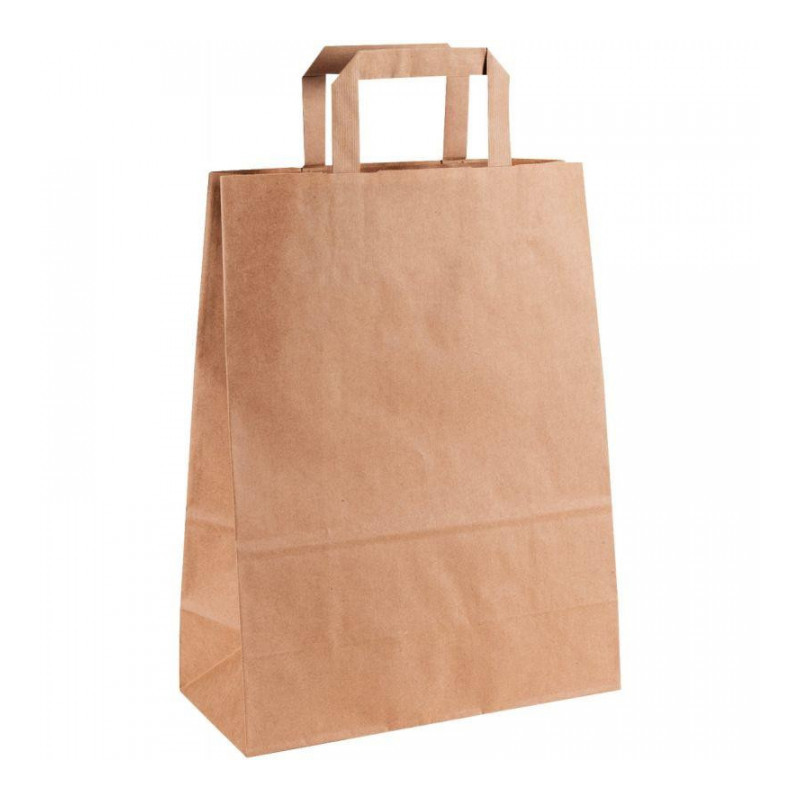 CARTON DE 200 SACS KRAFT BRUN POIGNÉE PLATE 26+12X34CM 80G/M²