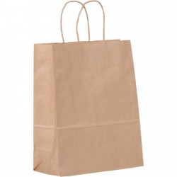 CARTON DE 200 SACS KRAFT BRUN POIGNÉE TORSADÉE 24+11X32,5CM 90G/M²