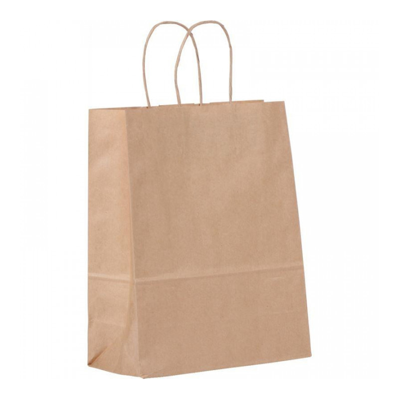 CARTON DE 200 SACS KRAFT BRUN POIGNÉE TORSADÉE 24+11X32,5CM 90G/M²