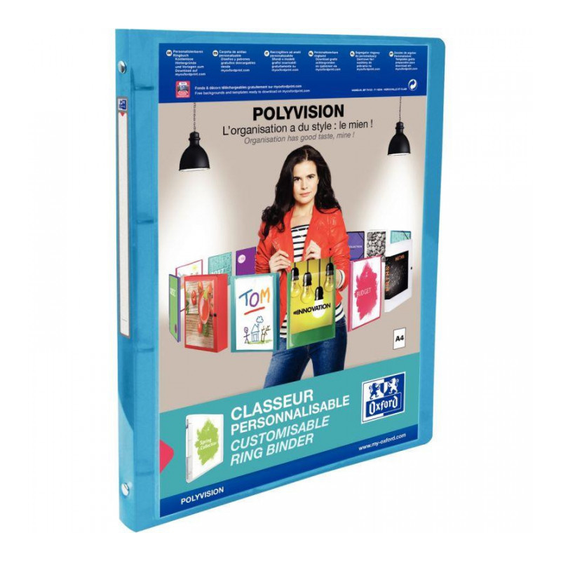 CLASSEUR PERSONNALISABLE 4 ANNEAUX DOS 20 YEKA POLYVISION BLEU ELBA 100202276