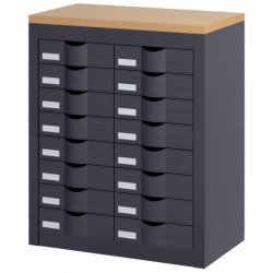 COMPTOIR 2 COLONNES 16 TIROIRS L60,5 H75 P33,5 CM CORPS ANTHRACITE DESSUS DECOR HETRE