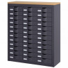 COMPTOIR 3 COLONNES 36 TIROIRS  L87 H106,5 P33,5 CORPS ANTHRACITE DESSUS DECOR HETRE