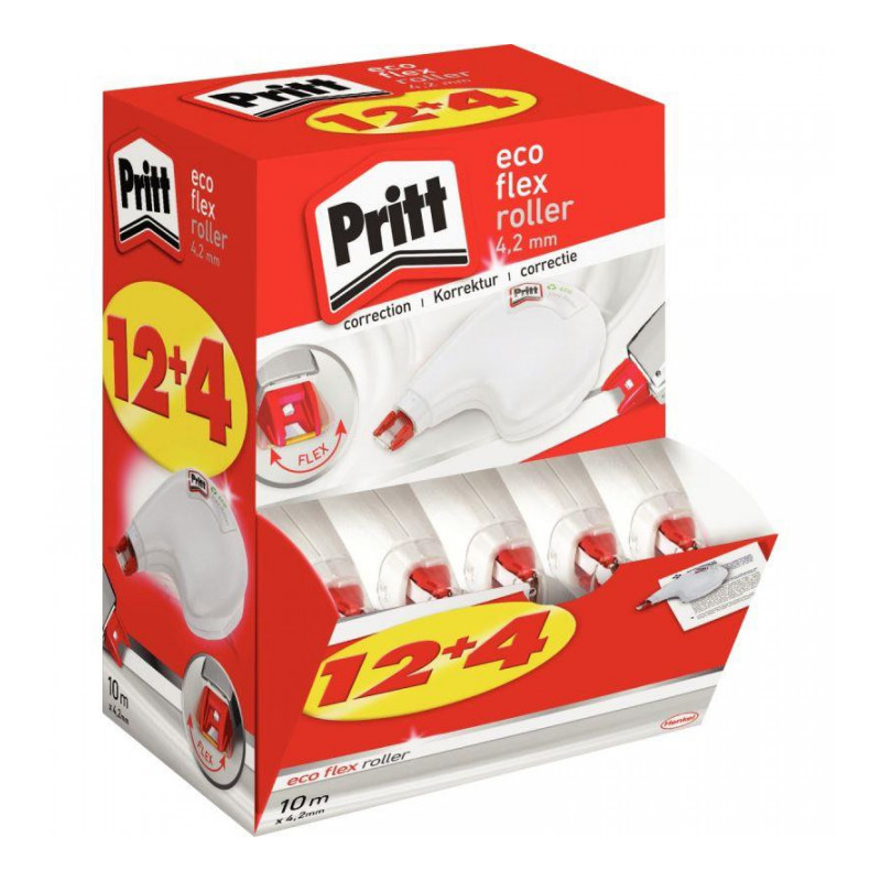 CORRECTEUR Roller ECOflex 4,2mmx10m BOX de 12 + 4 OFFERTS 100 % RECYCLE  Pritt  2330510