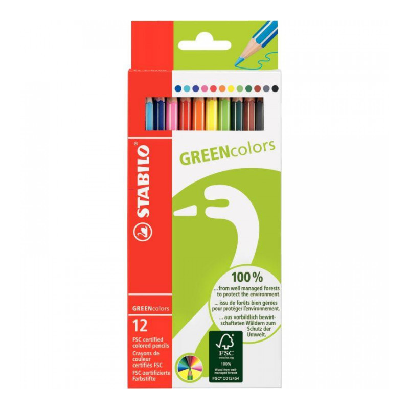 CRAYONS DE COULEUR ETUI DE 12 GREENCOLORS  ASSORTIS