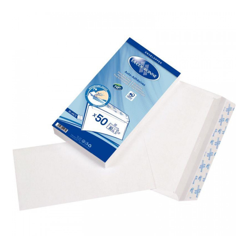 ENVELOPPES **PQT50**BLANCHES DL 110X220 80G/M² BP NF PEFC FAB FRANCE