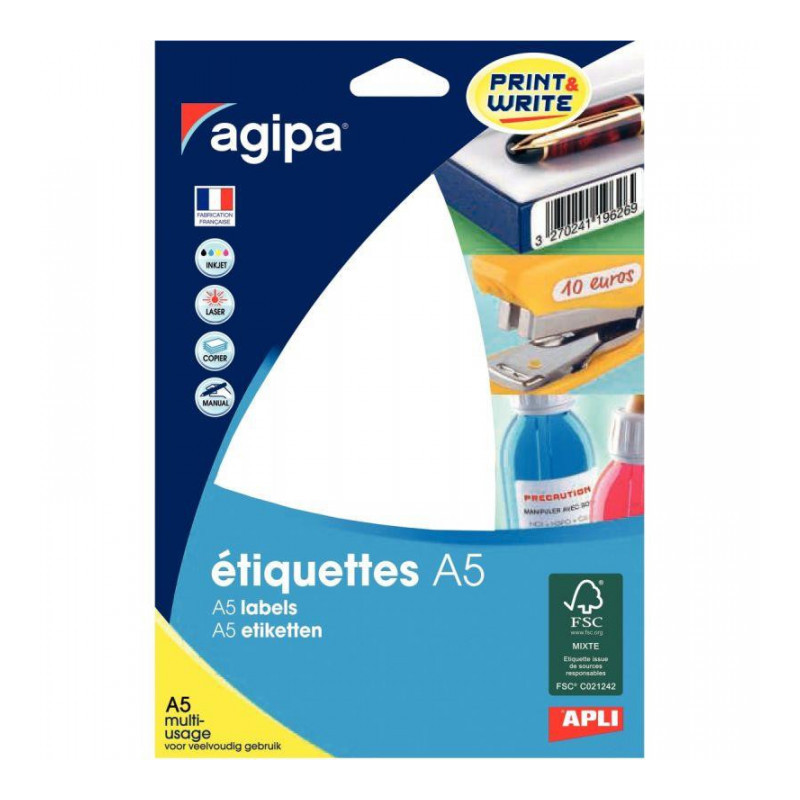 ETIQUETTE  12.8X38 BLANC  BTE 720 114044 AGIPA 114044