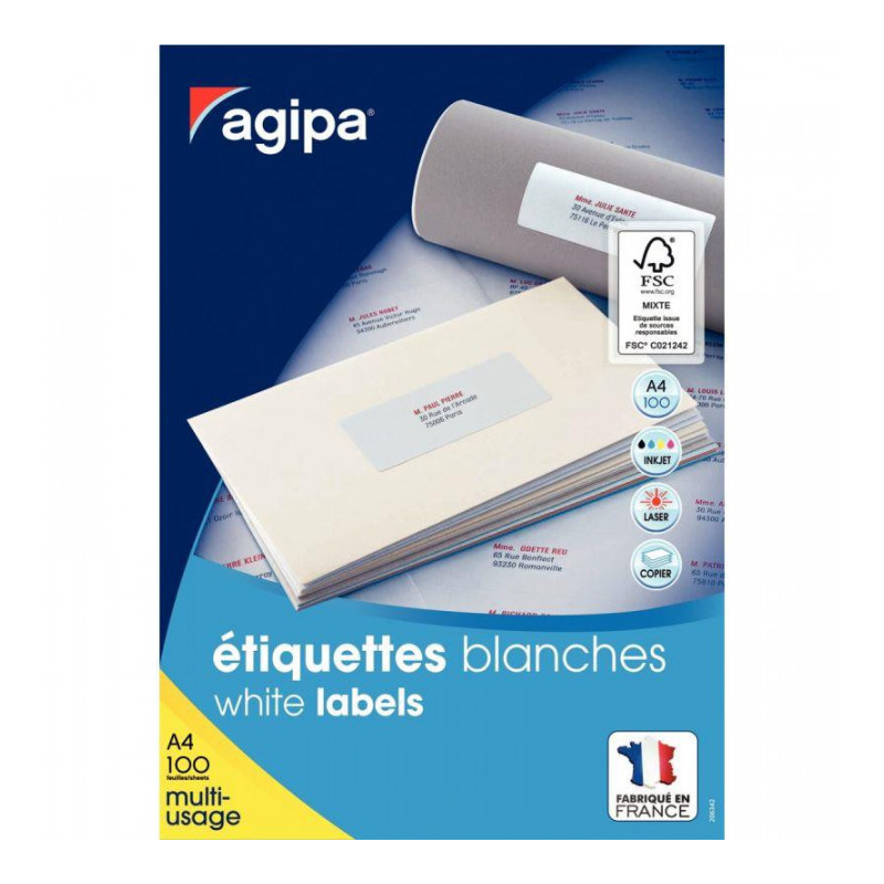 ETIQUETTE 210X148.5 MULTI-USAGE  PLANCHE A4 BTE 200 AGIPA 119016