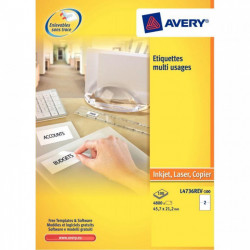 ETIQUETTE ENLEVABLE LASER 45,7X21,2 AVERY L4736 rev BTE 1200 SUR FEUILE A4 AVERY