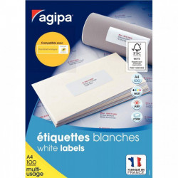 ÉTIQUETTES 21X29.7 A4  *BTE100* MULTI-USAGES BLANC AGIPA 119004 FAB FRANCE FSC