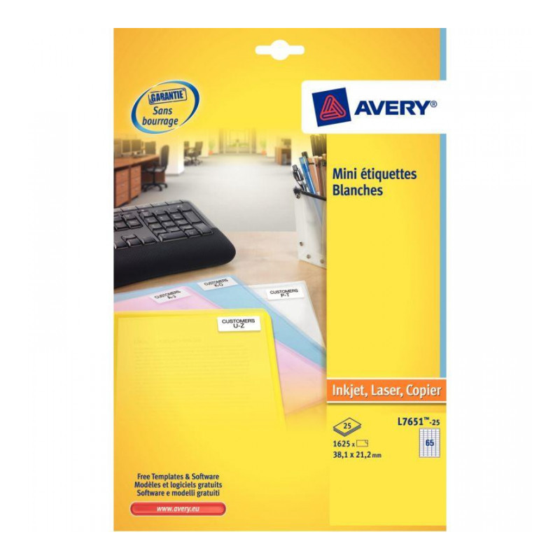 ÉTIQUETTES  46X11,1 *BTE 2100 *  BLANCHES LASER  AVERY L7656-25