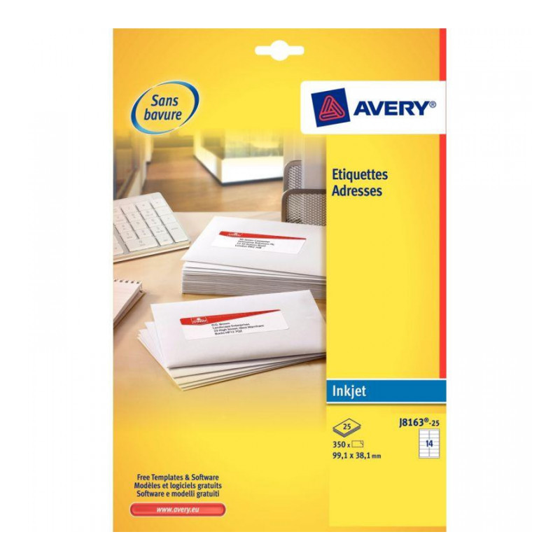 ÉTIQUETTES 99,1X67,7 *BTE200*  BLANCHES  JET D'ENCRE   AVERY J8165-25